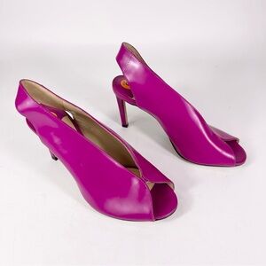 Jimmy Choo SHAR 85 Magenta Leather Open Toe Heel